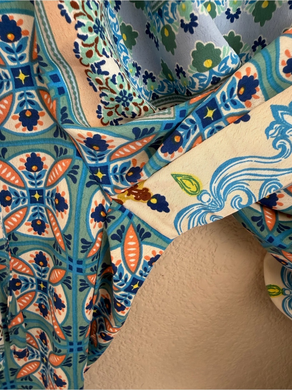 Umgee USA Wide Leg Palazzo Pants L Blue Boho Medallion Tile Print Coastal Flowy - Picture 9 of 14
